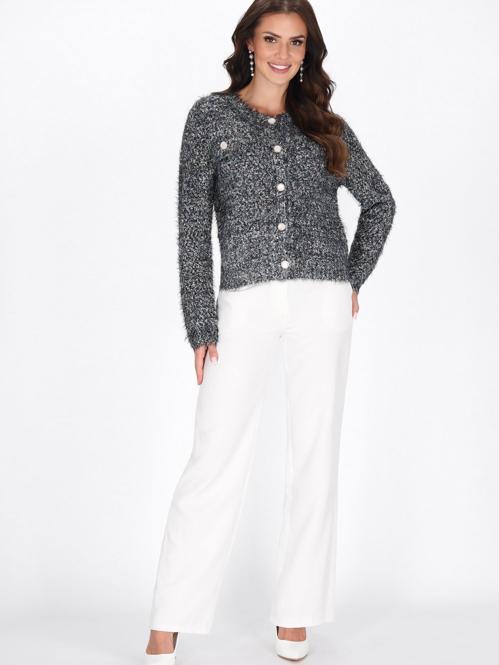 Faina Strickjacke Damen mehrfarbig meliert, XL/XXL