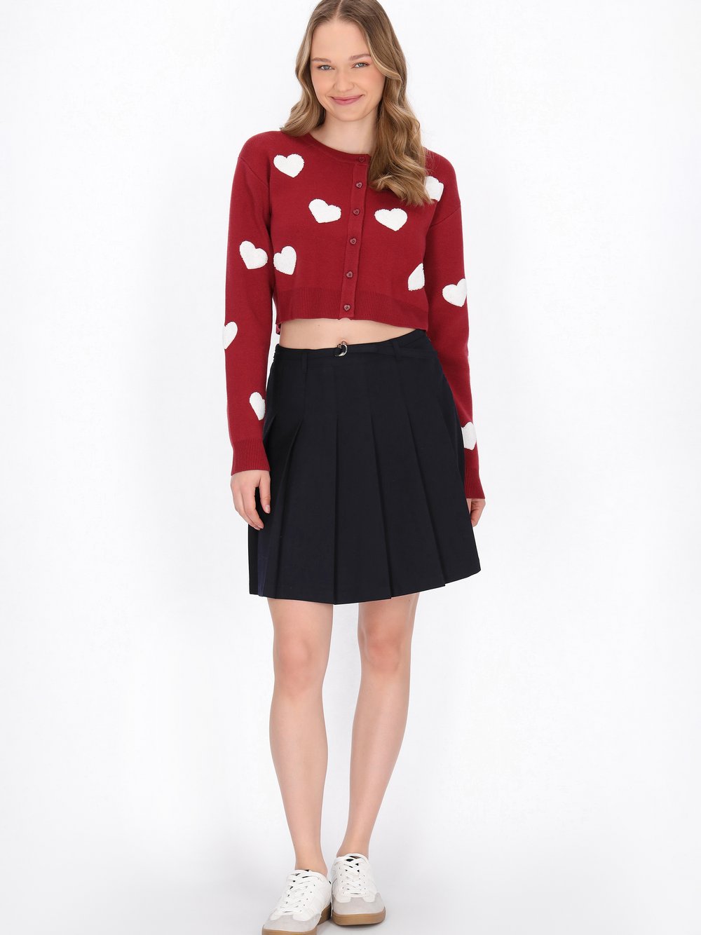 MyMo Strickjacke Damen Viskose rot gemustert, M/L