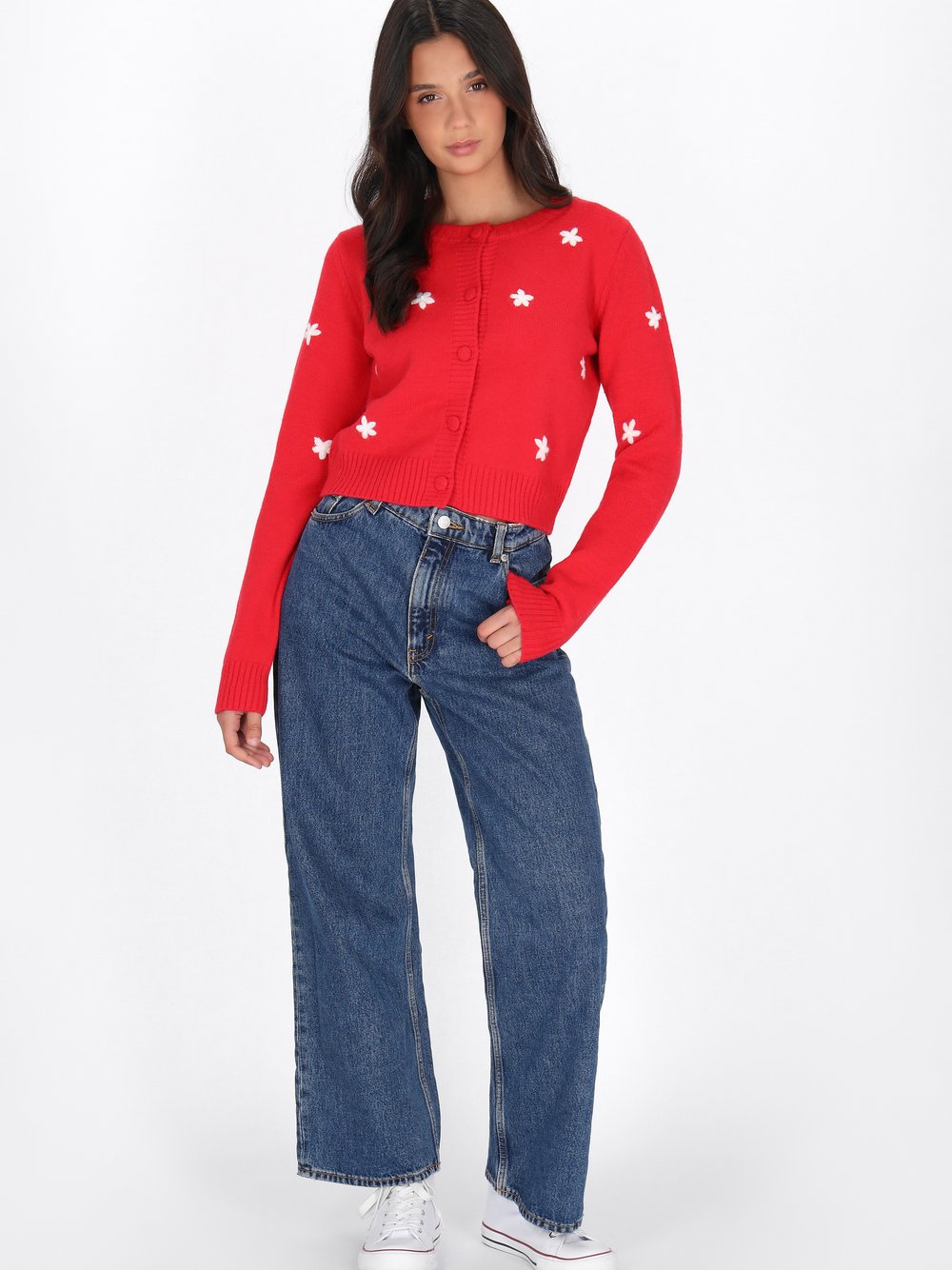 MyMo Strickjacke Damen Viskose rot gemustert, XL/XXL