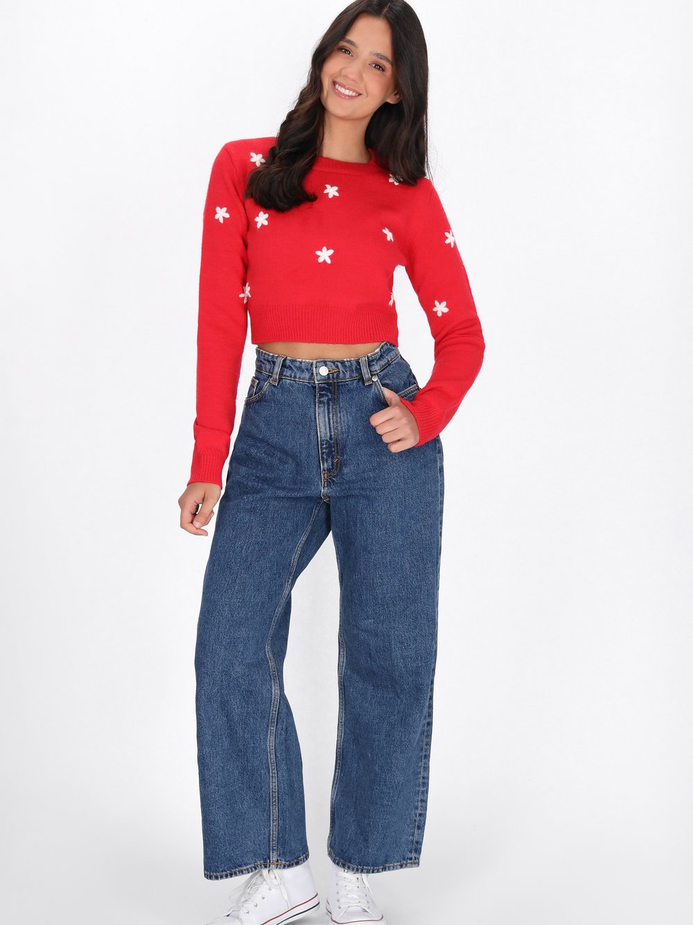 MyMo Pullover Damen Viskose rot gemustert, M/L