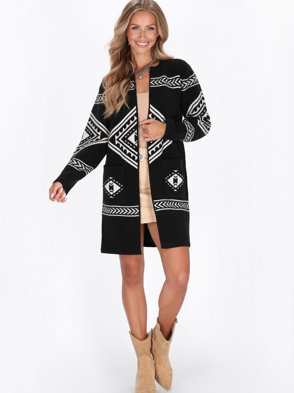 IZIA Strickjacke Damen schwarz gemustert, M/L