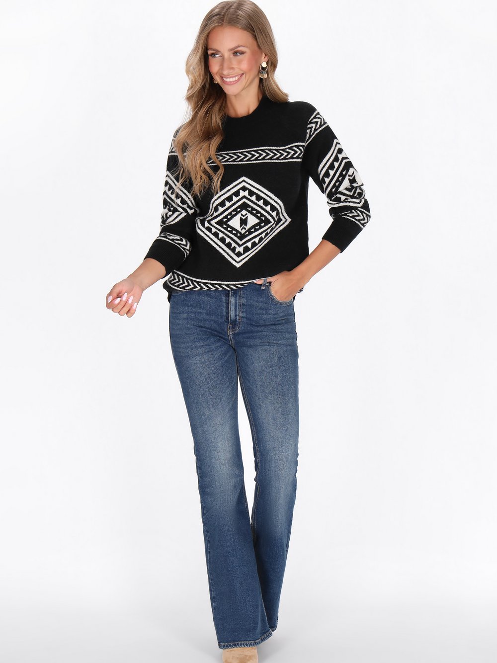 Thumbnail - IZIA Pullover Damen schwarz gemustert, XL/XXL