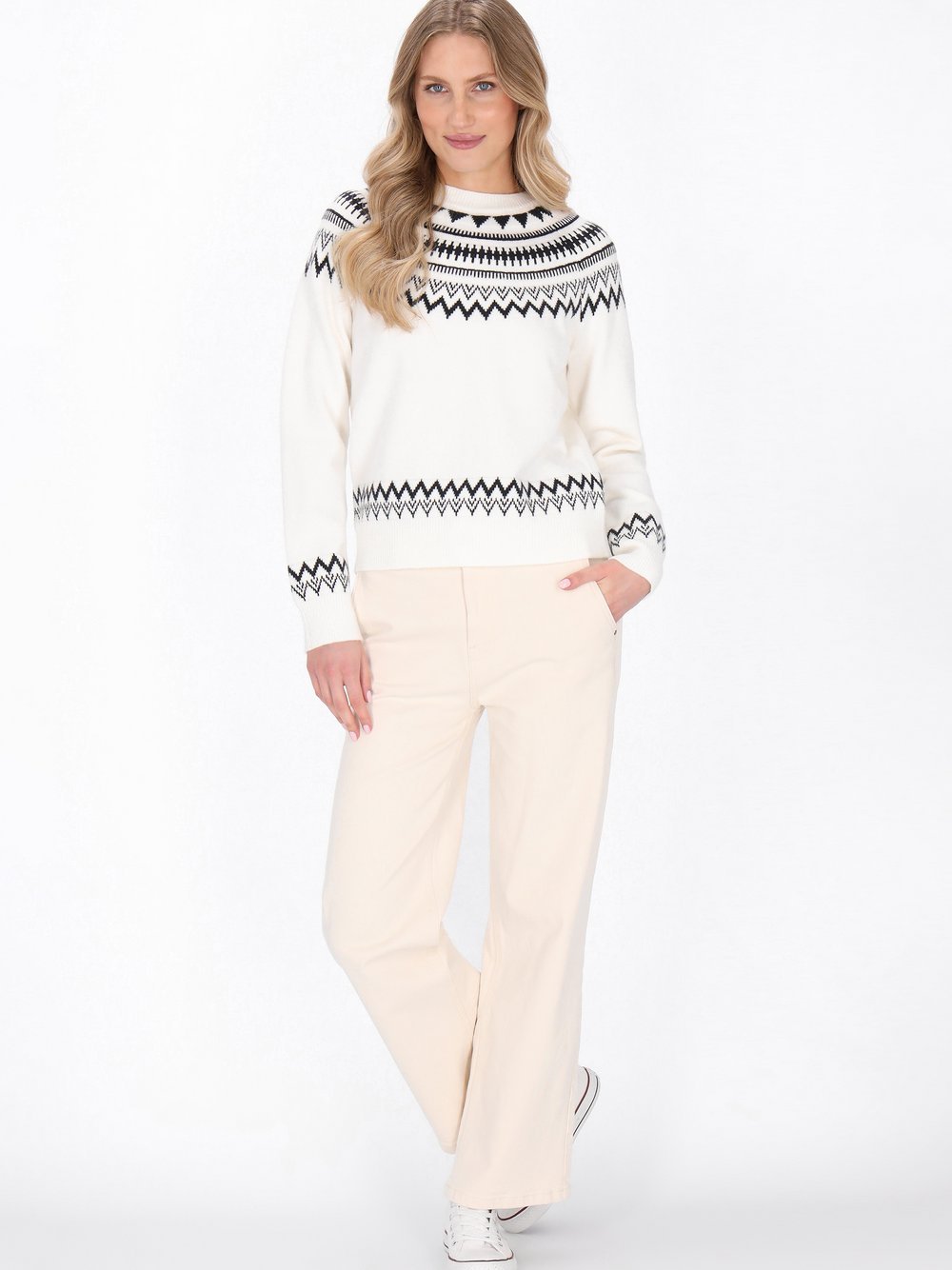 Dreimaster Pullover Damen weiß gemustert, XL/XXL