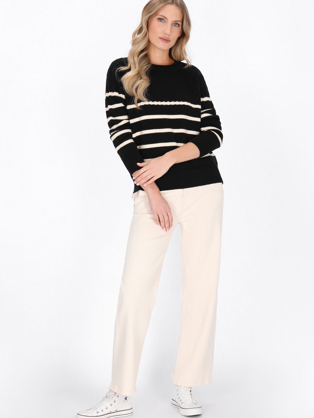 Dreimaster Pullover Damen schwarz gestreift, M/L