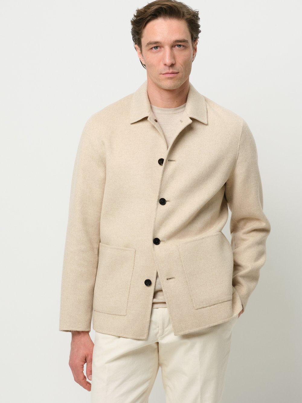 Profuomo Overshirt Herren Slim Fit Wolle beige, XXL