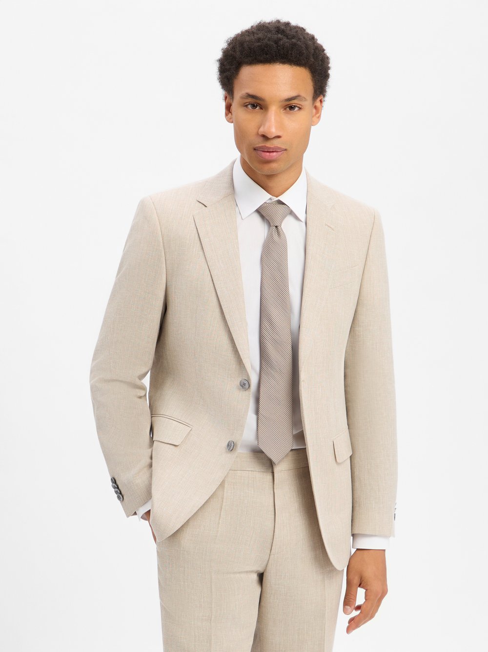 BOSS Baukasten-Anzugsakko mit Leinenanteil Herren Regular Fit beige, 56