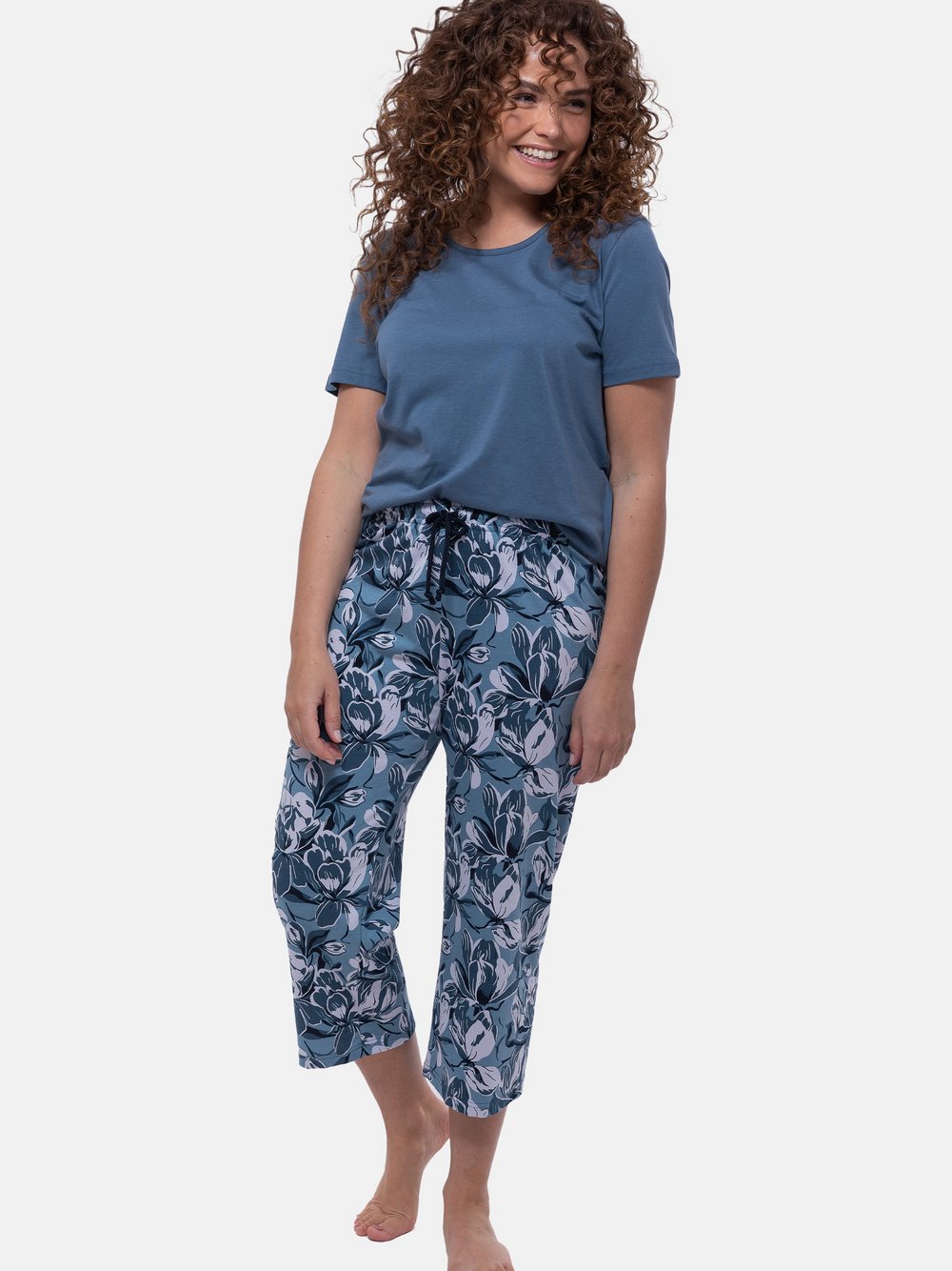 Thumbnail - Ammann Schlafanzug Hose Damen Baumwolle blau gemustert, 44