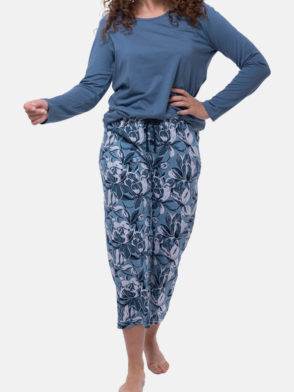 Thumbnail - Ammann Schlafanzug Damen Baumwolle blau gemustert, 38