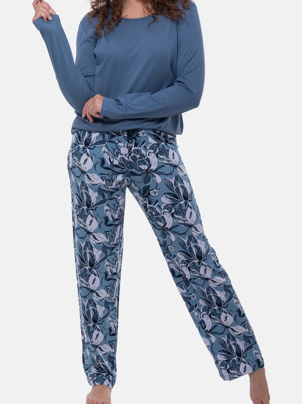 Thumbnail - Ammann Schlafanzug Damen Baumwolle blau gemustert, 40