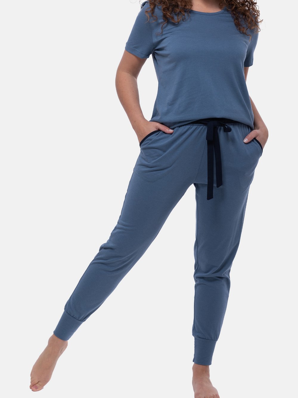 Thumbnail - Ammann Schlafanzug Damen Baumwolle blau gemustert, 44