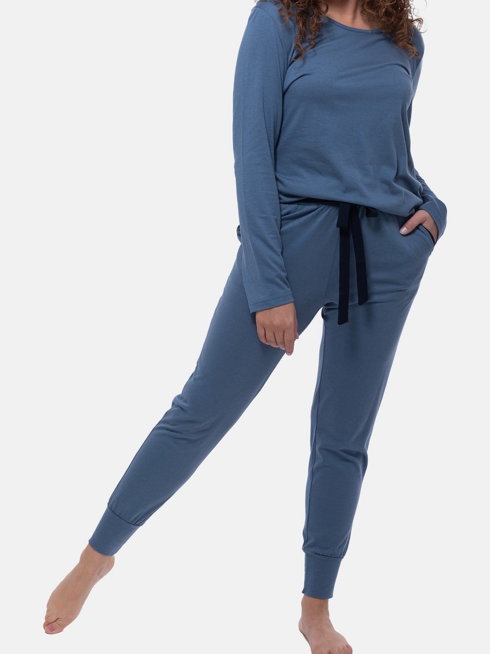 Thumbnail - Ammann Schlafanzug Damen Baumwolle blau gemustert, 40