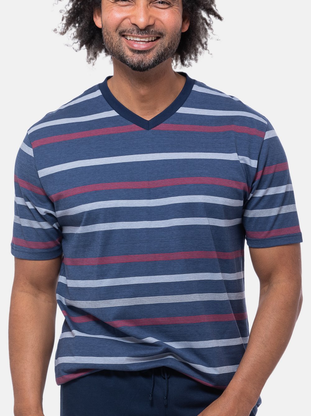 Ammann Schlafanzug Oberteil Herren Baumwolle blau gestreift, XXXL