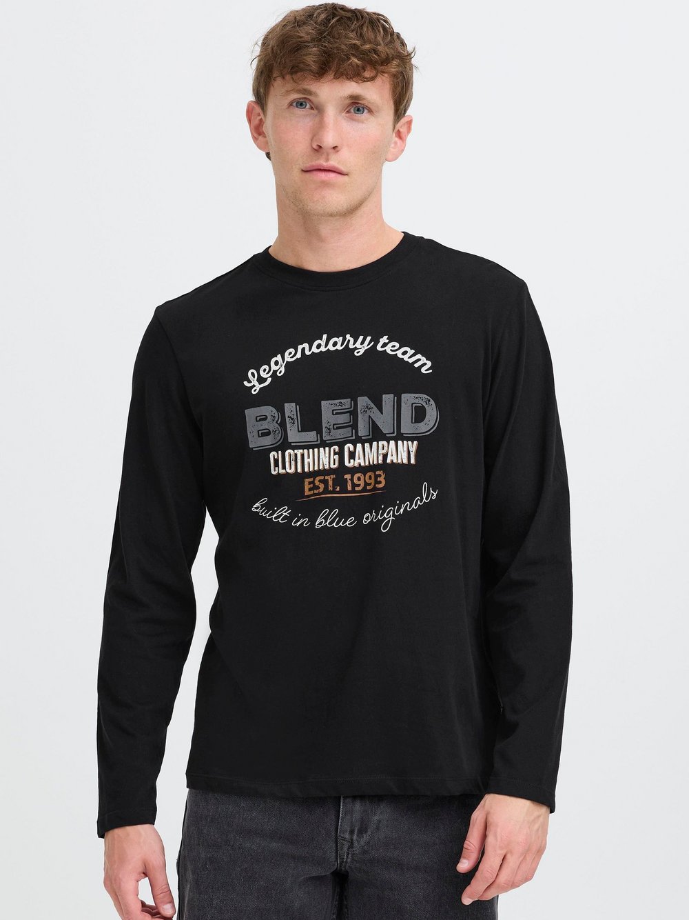 Thumbnail - BLEND Langarmshirt Herren Baumwolle schwarz bedruckt, XXL