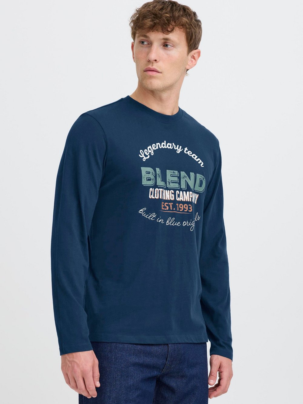 BLEND Langarmshirt Herren Baumwolle blau bedruckt, M