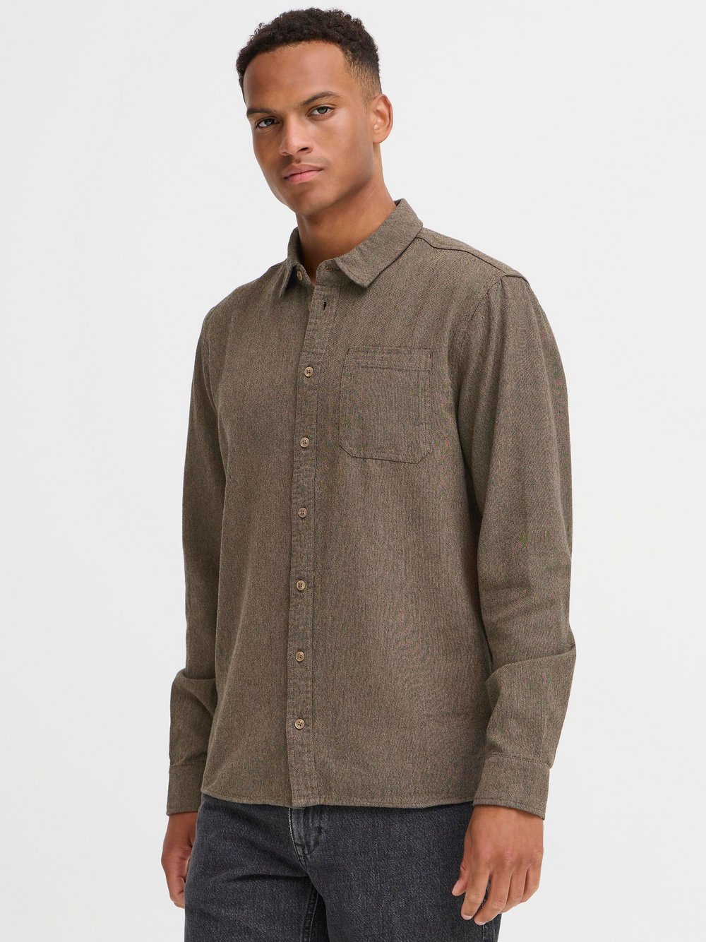 BLEND Langarmhemd Herren Regular Fit Baumwolle braun meliert, S