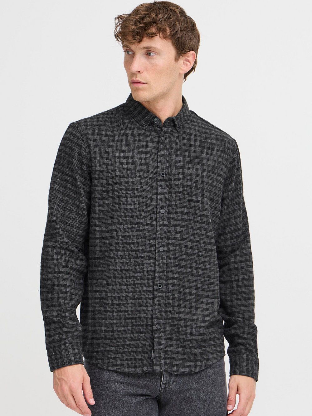 BLEND Langarmhemd Herren Regular Fit grau kariert, XXL