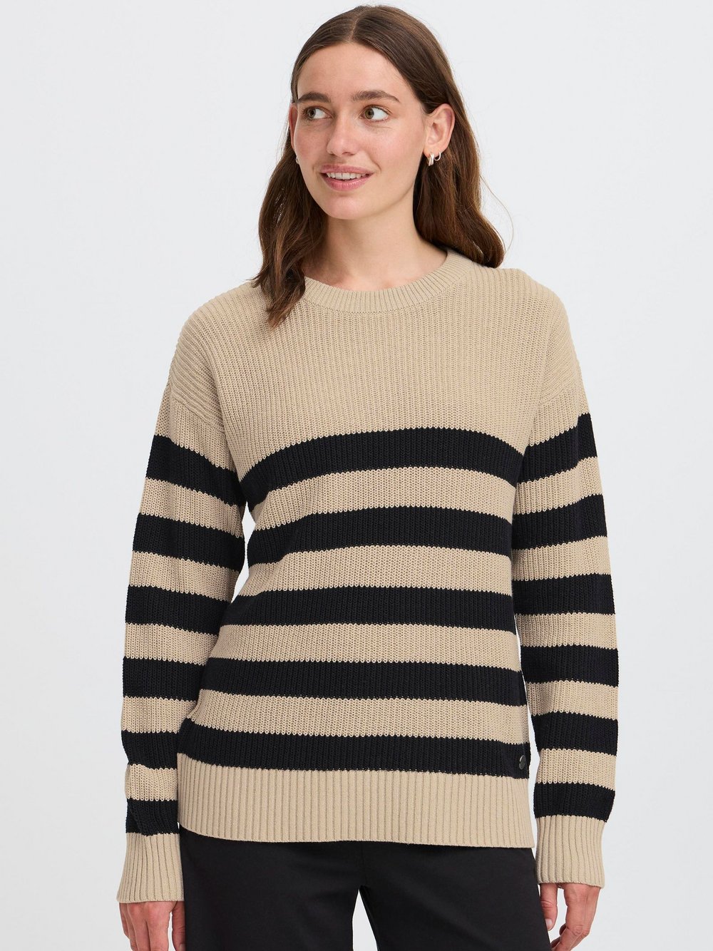 Thumbnail - OXMO Strickpullover Damen Baumwolle beige gestreift, XXL