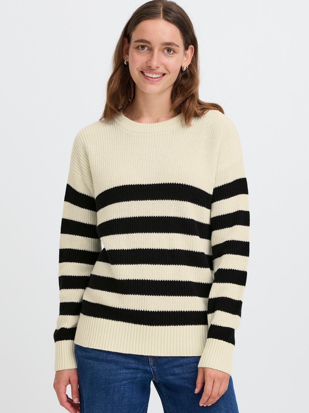 OXMO Strickpullover Damen Baumwolle weiß gestreift, XXL