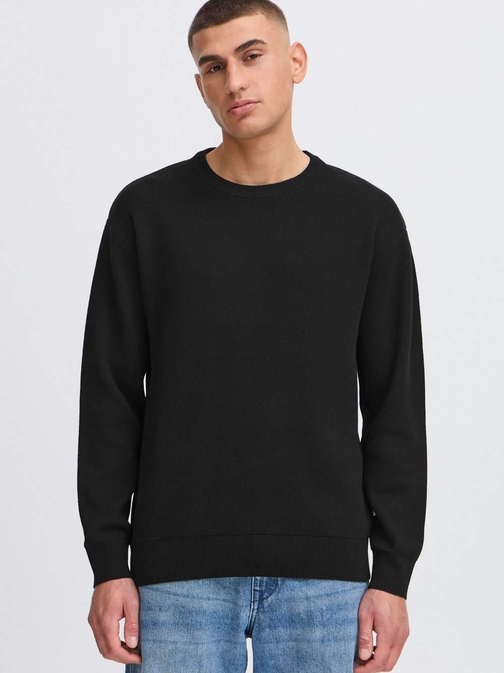 Solid Strickpullover Herren Baumwolle schwarz, XXXL