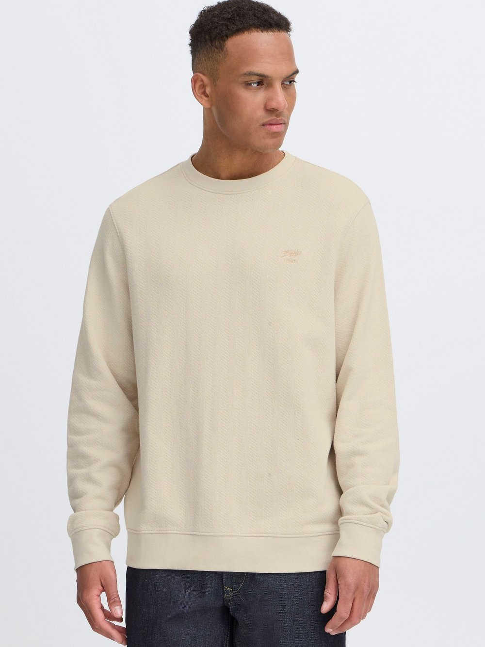 BLEND Sweater Herren Baumwolle beige strukturiert, L
