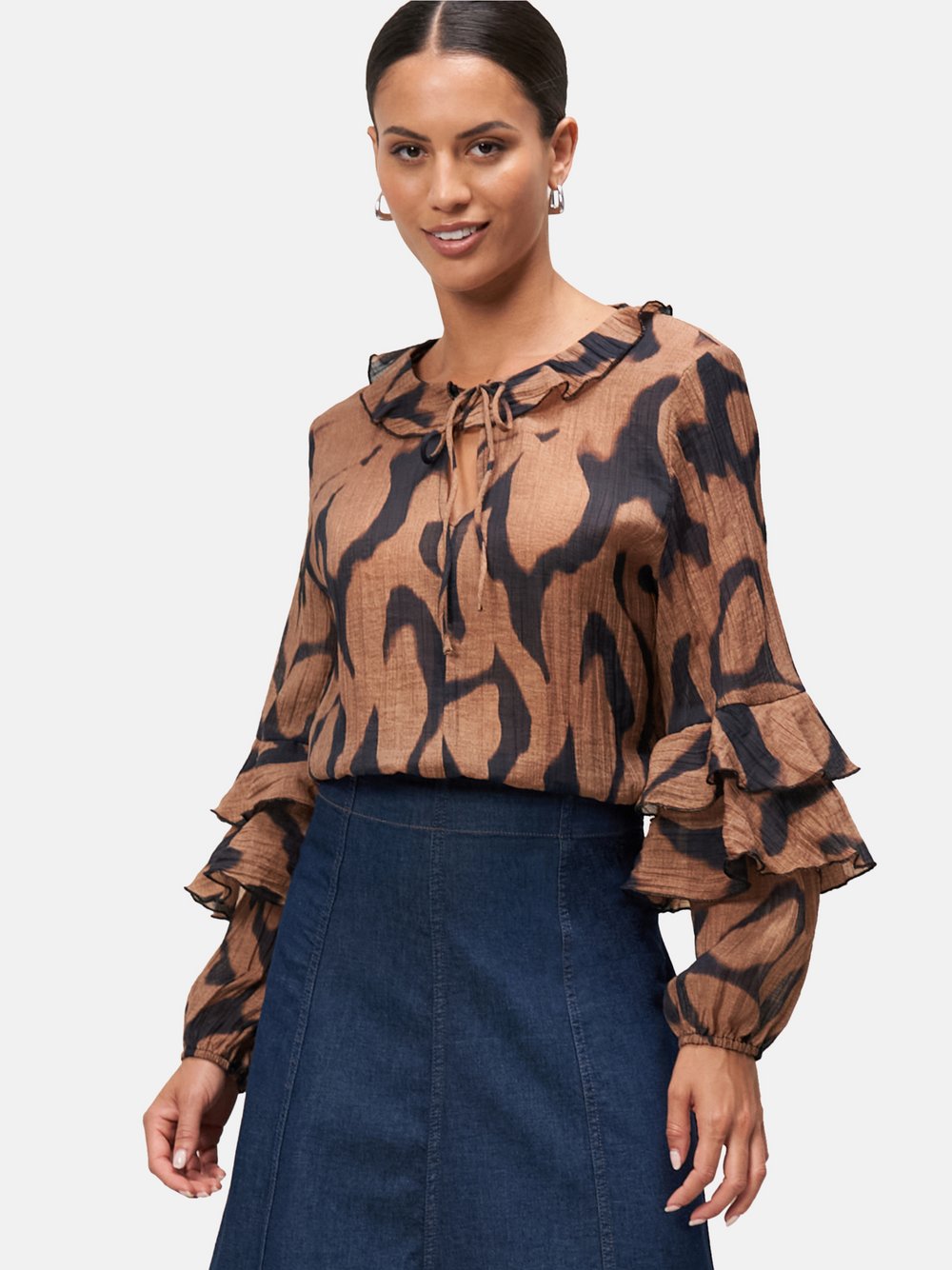 zero Crinkle-Bluse Damen Lyocell braun gemustert, 42