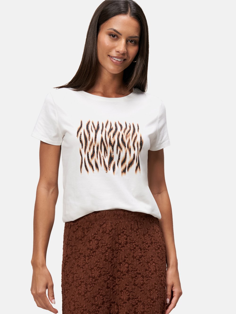 zero T-Shirt Damen Baumwolle weiß gemustert, 34