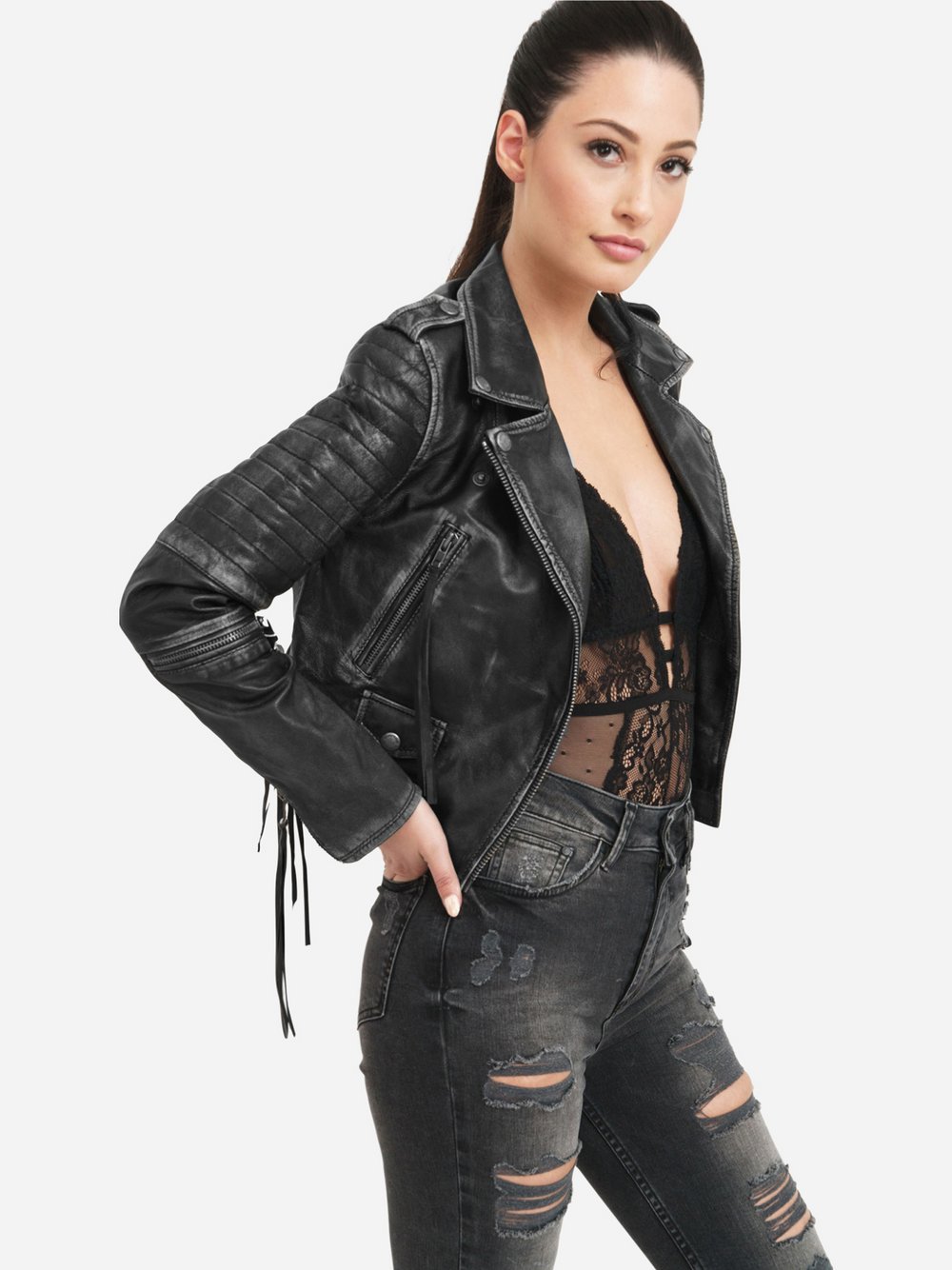 Trueprodigy Lederjacke Damen schwarz, M