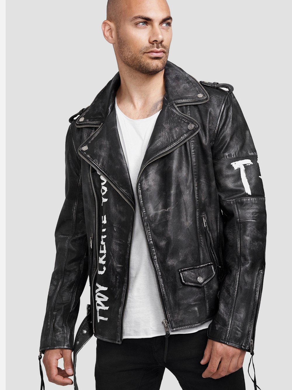 Trueprodigy Lederjacke  Herren schwarz bedruckt, XXL