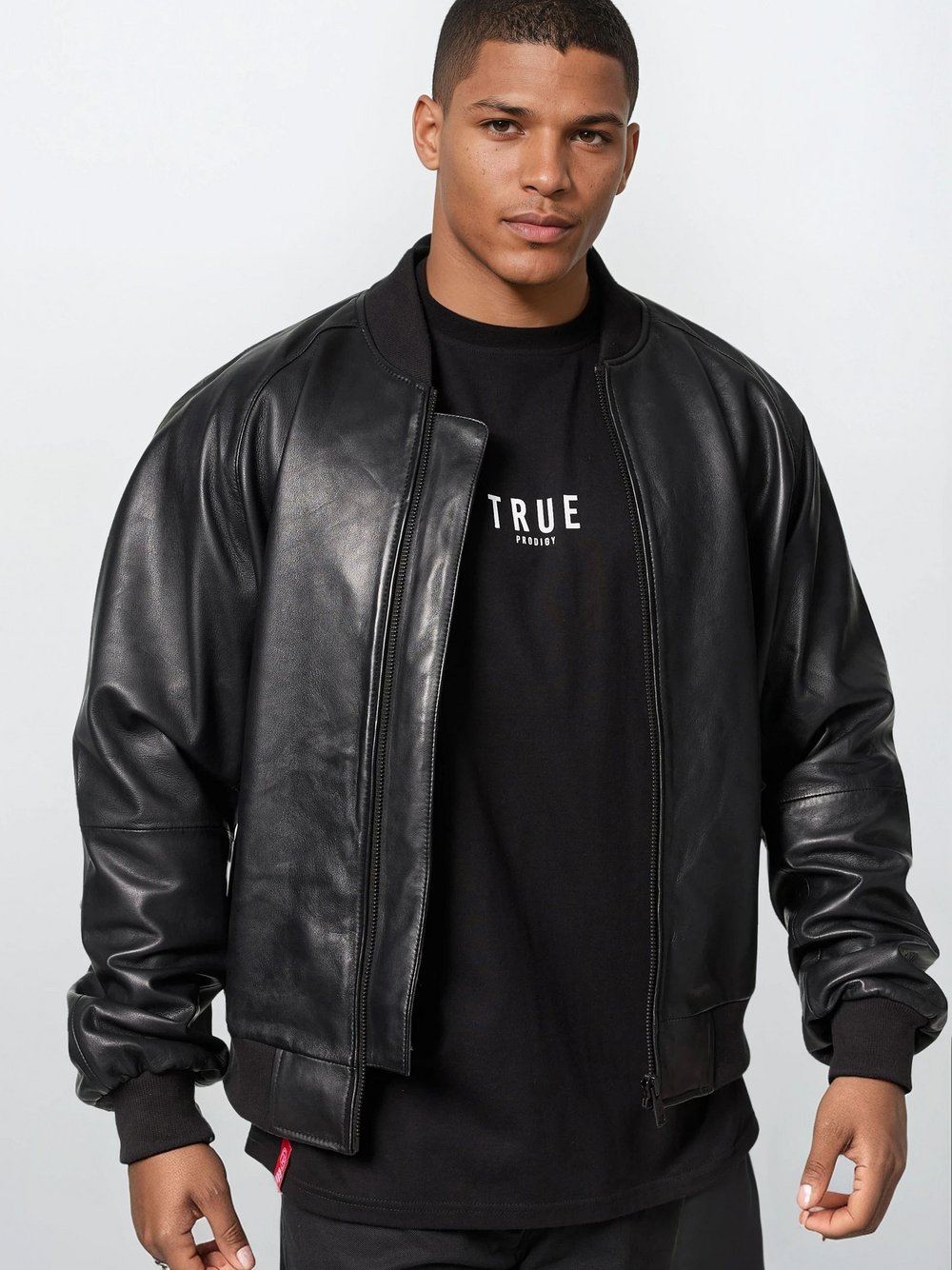 Thumbnail - Trueprodigy Bomberjacke  Herren Leder schwarz, S