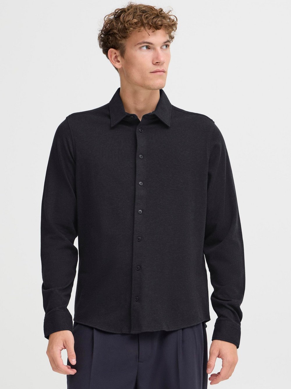 CASUAL FRIDAY Langarmhemd Herren Regular Fit Baumwolle schwarz meliert, XXXL