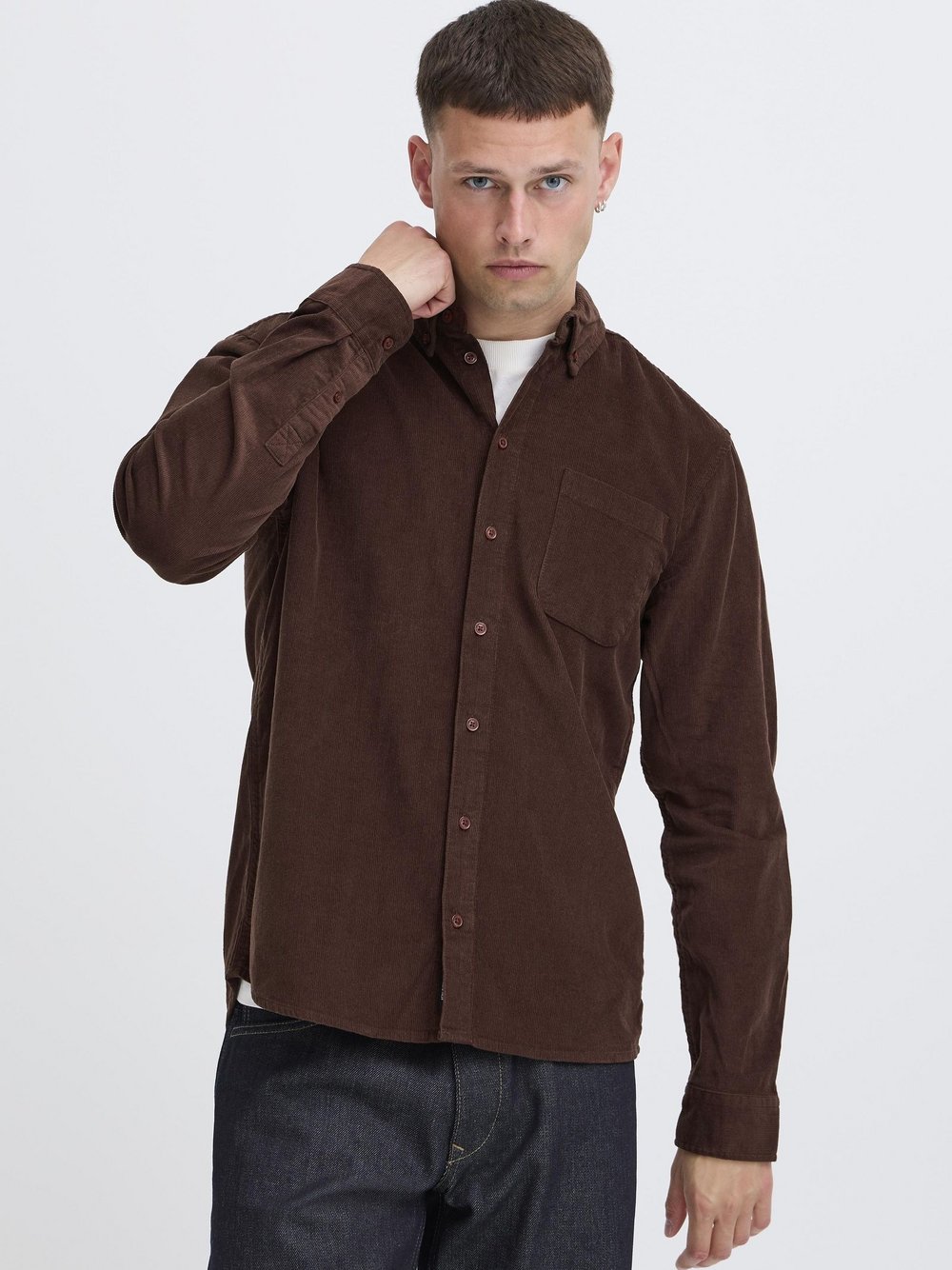 BLEND Langarmhemd Herren Regular Fit Baumwolle braun strukturiert, XXXL