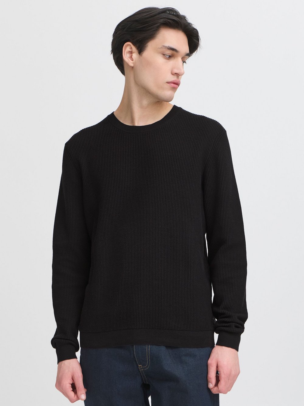 CASUAL FRIDAY Strickpullover Herren Baumwolle schwarz strukturiert, XXL