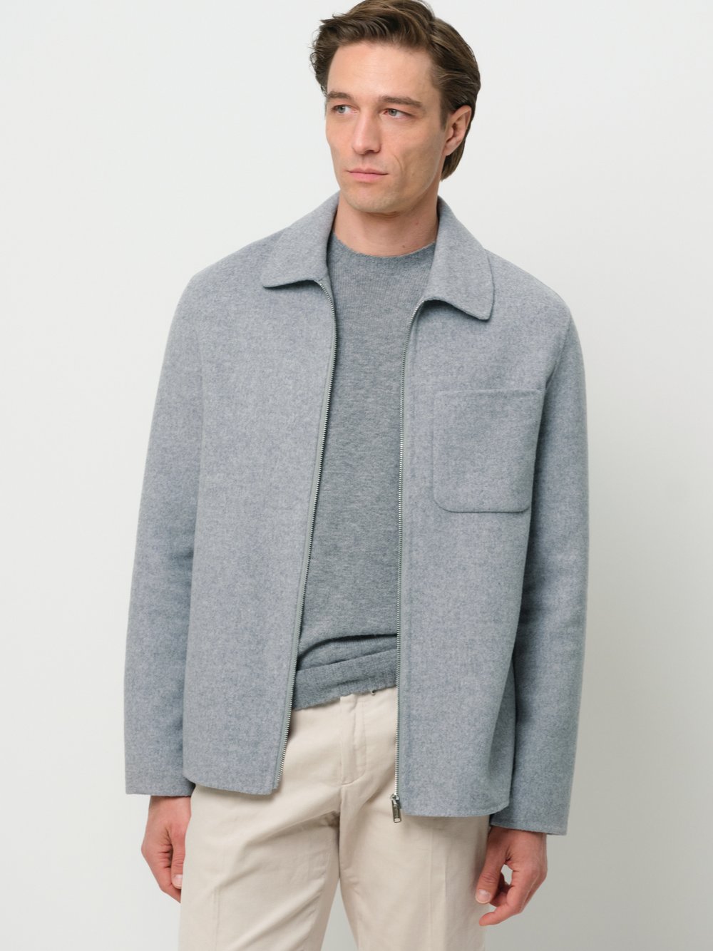 Profuomo Overshirt Herren Slim Fit Wolle grau, M