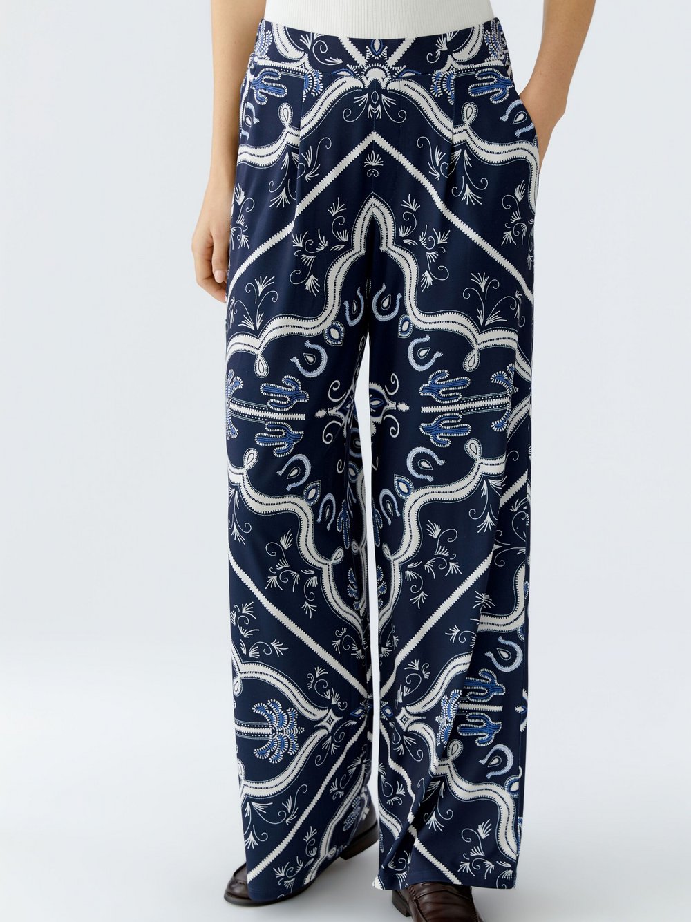 Oui Marlenehose Damen blau bedruckt, 34