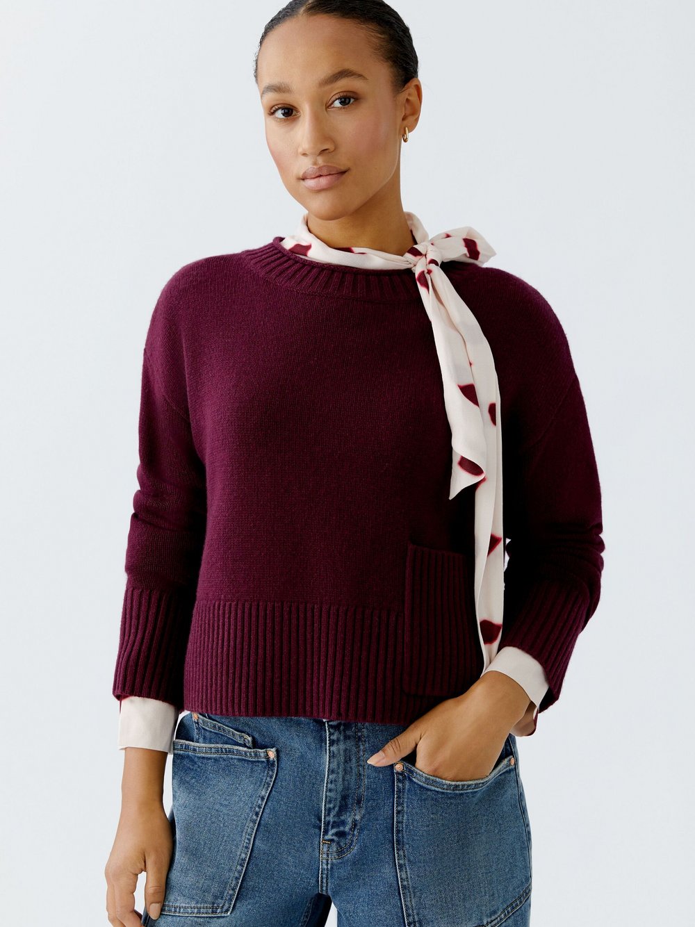 Thumbnail - Oui Pullover Damen Wolle rot, 38