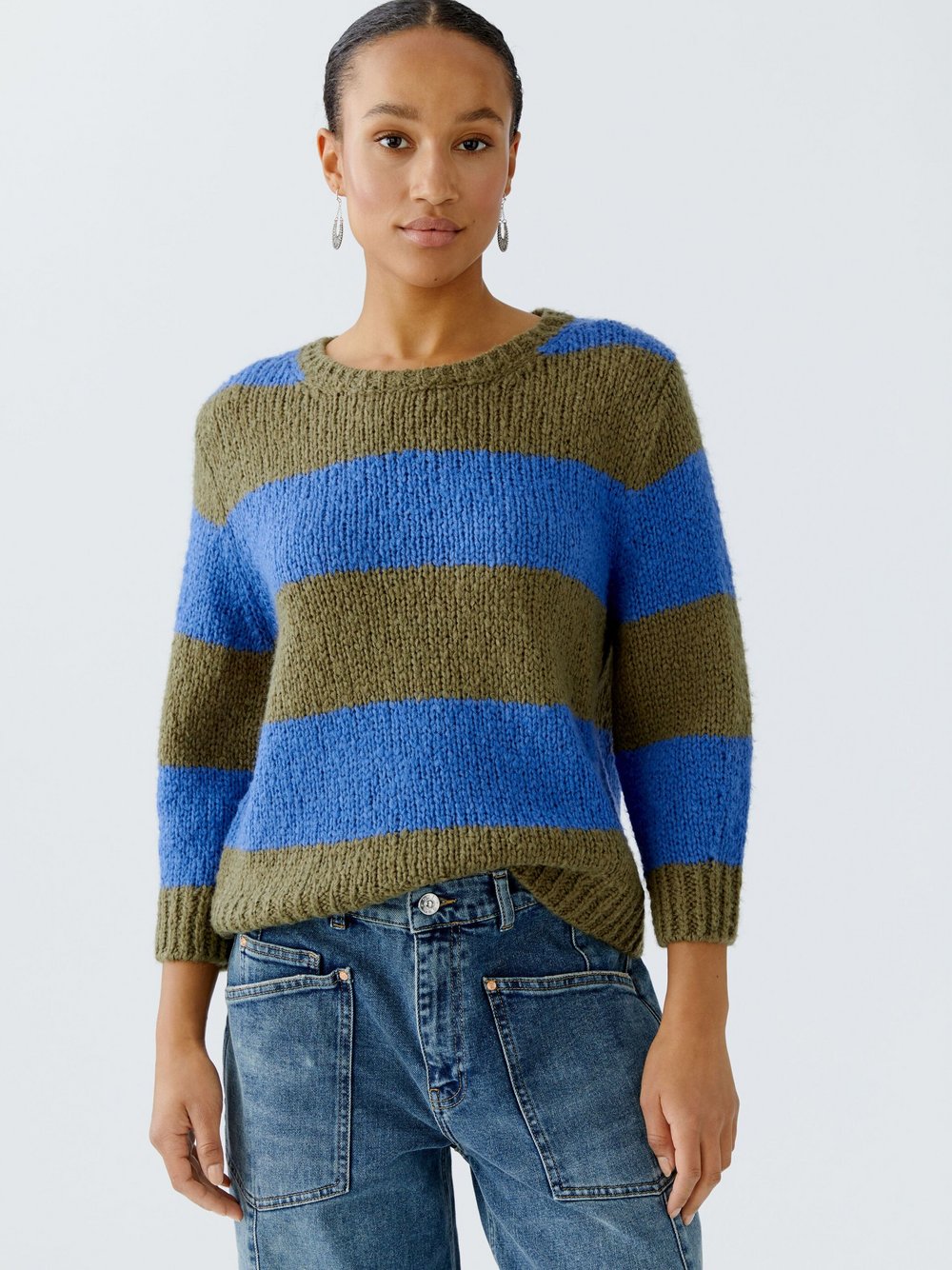 Oui Pullover Damen grün gestreift, 44