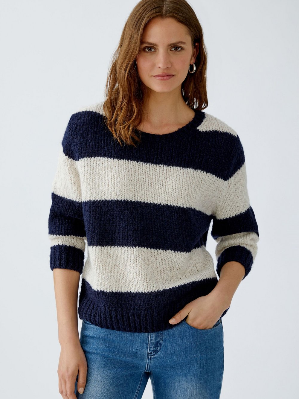 Oui Pullover Damen blau gestreift, 38