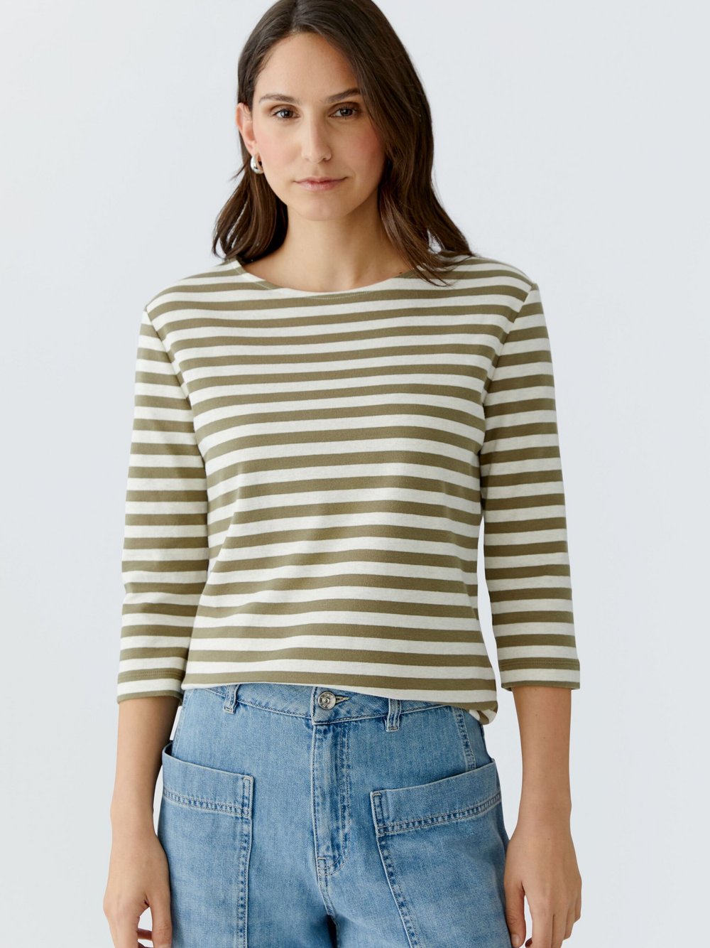 Oui T-Shirt Damen Baumwolle weiß gestreift, 46