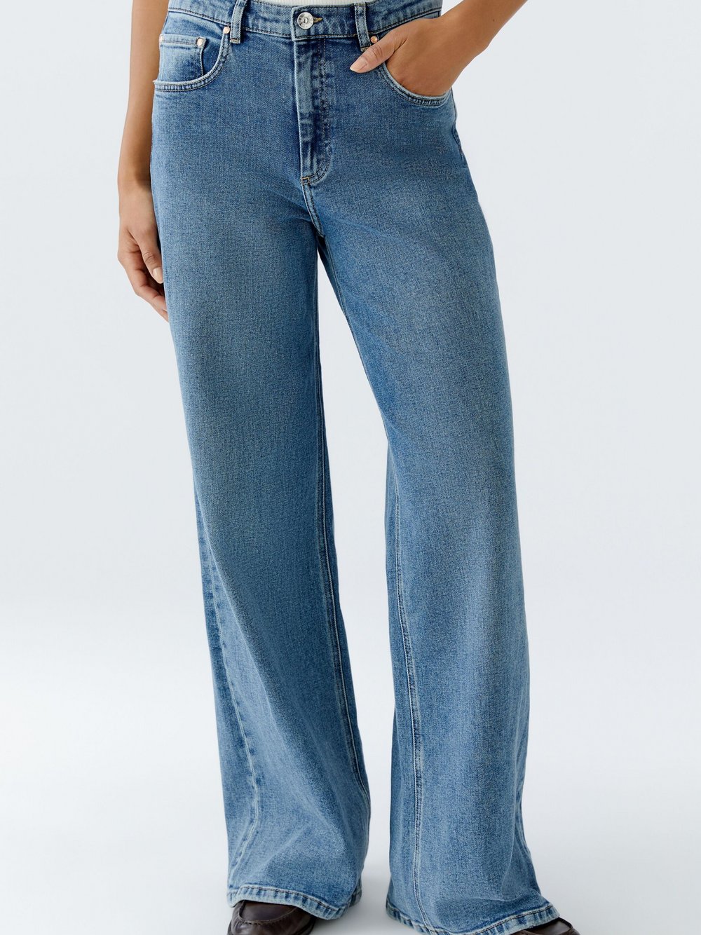 Oui 5-Pocket Hose Damen Baumwolle blau, 34