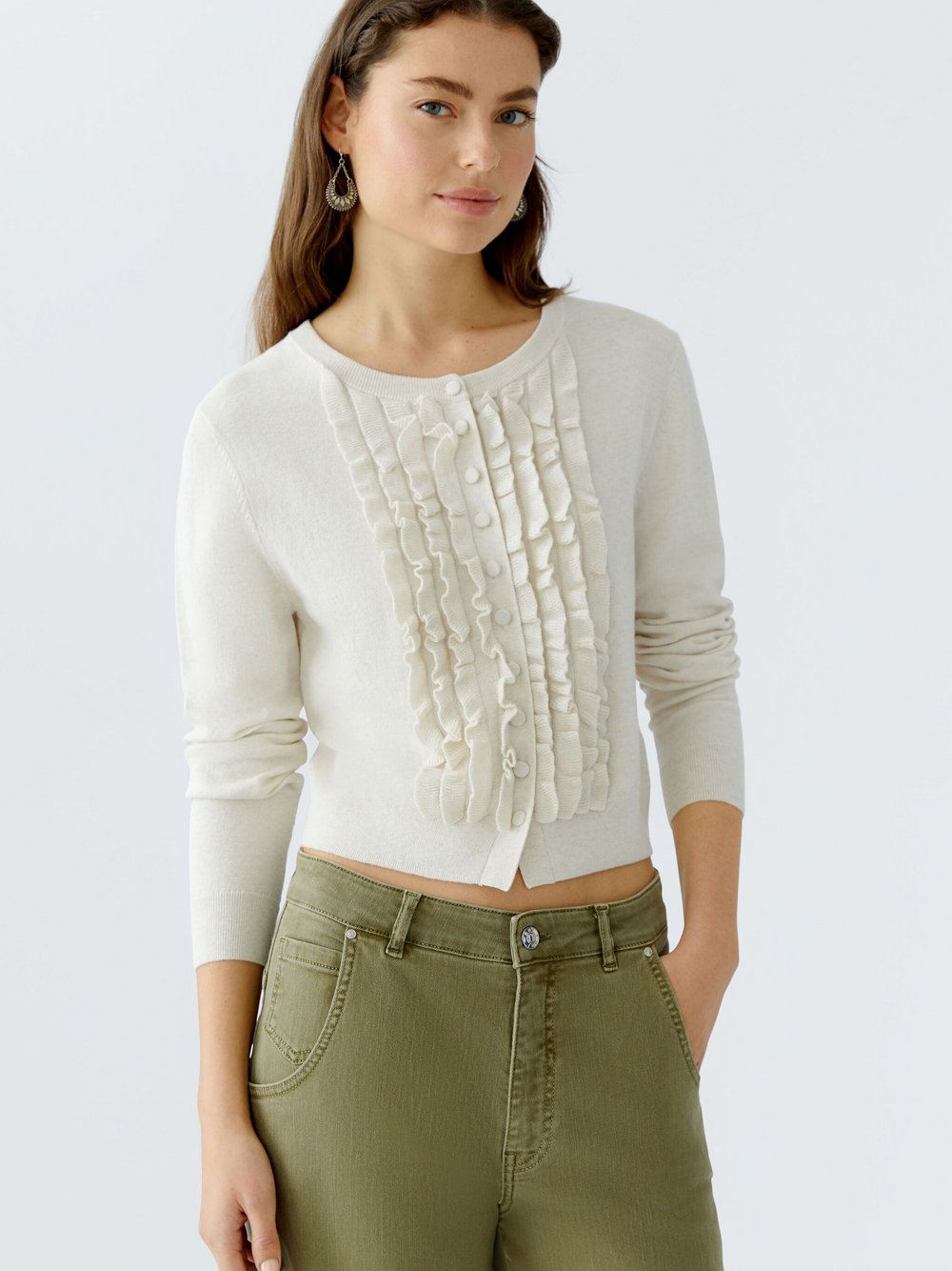 Oui Strickjacke Damen Baumwolle weiß, 40