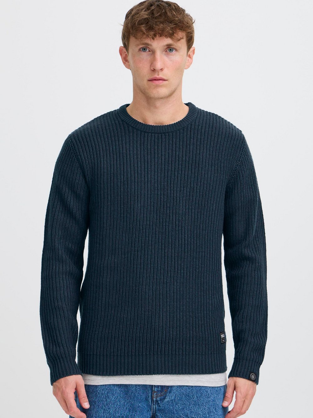 Solid Strickpullover Herren blau, L