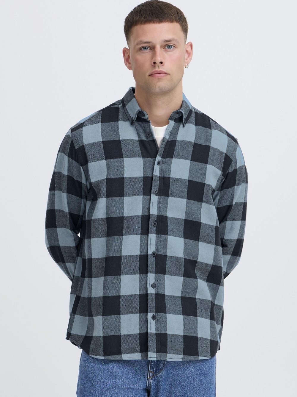 BLEND Flanellhemd Herren Regular Fit Baumwolle blau kariert, S