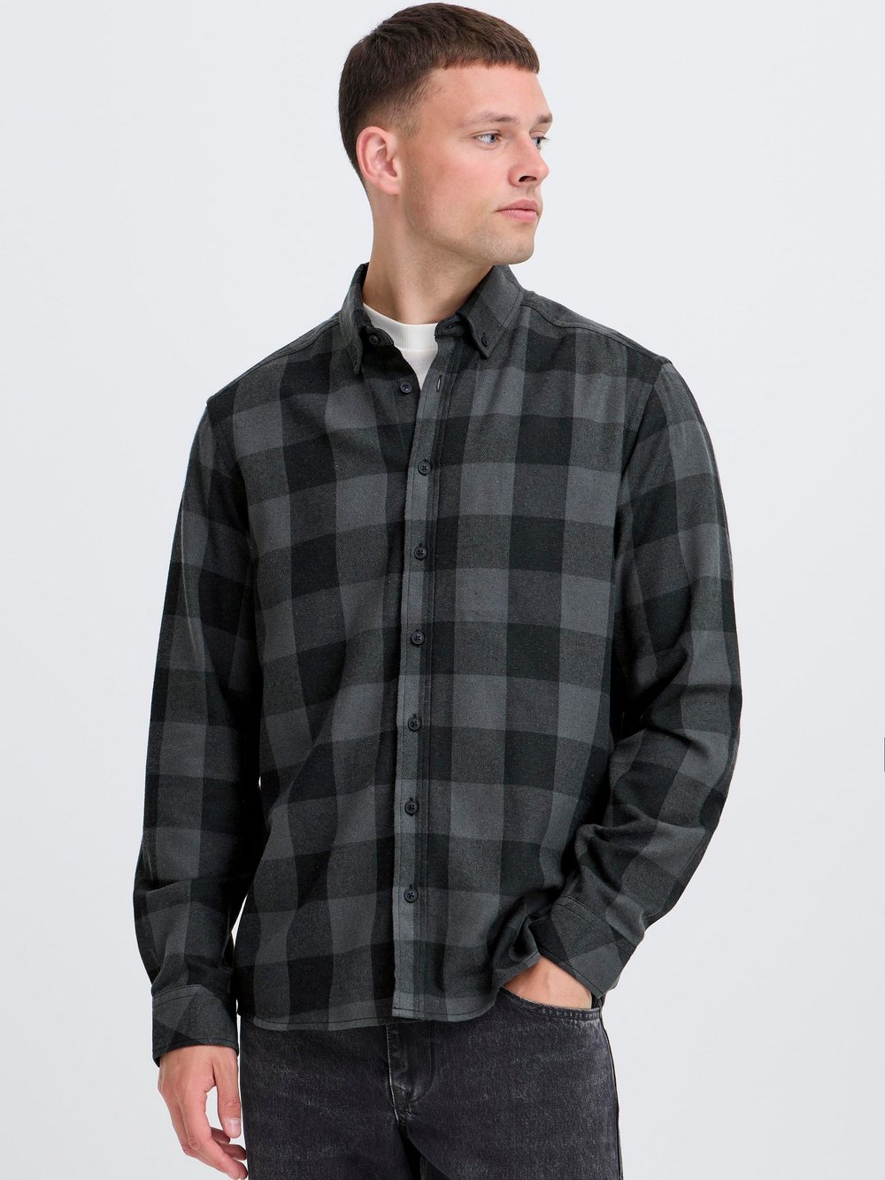 Thumbnail - BLEND Flanellhemd Herren Regular Fit Baumwolle schwarz kariert, XL