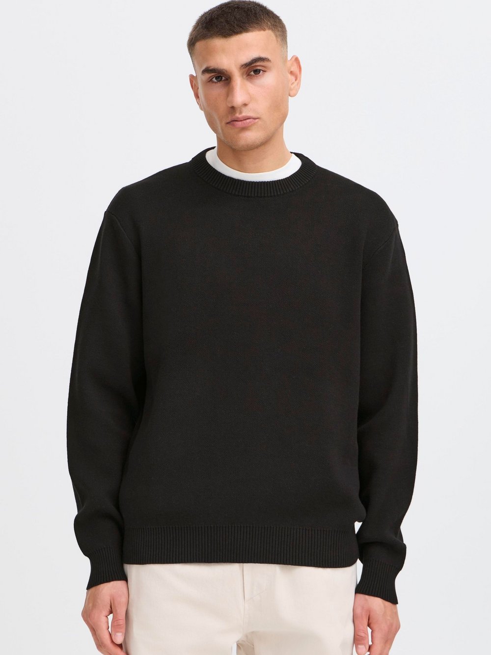 Solid Strickpullover Herren Baumwolle schwarz strukturiert, XL