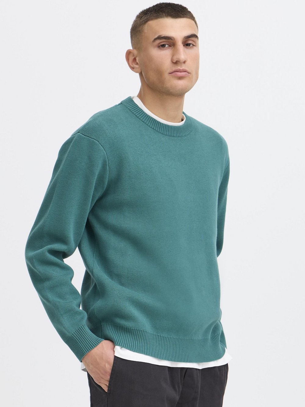 Solid Strickpullover Herren Baumwolle grün strukturiert, XL