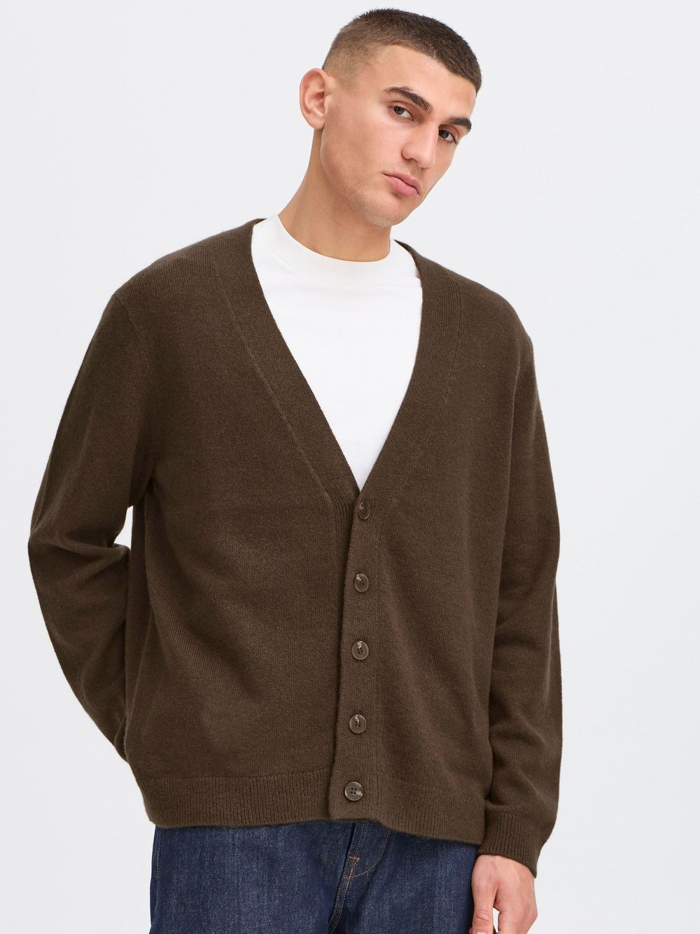 Solid Strickjacke Herren Wolle braun, XXL