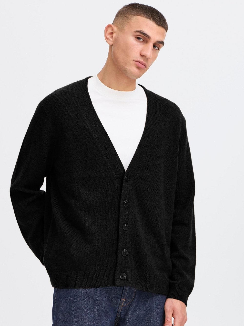 Solid Strickjacke Herren Wolle schwarz, M