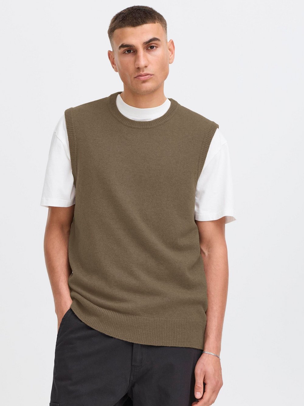 Solid Pullunder Herren Wolle braun, S