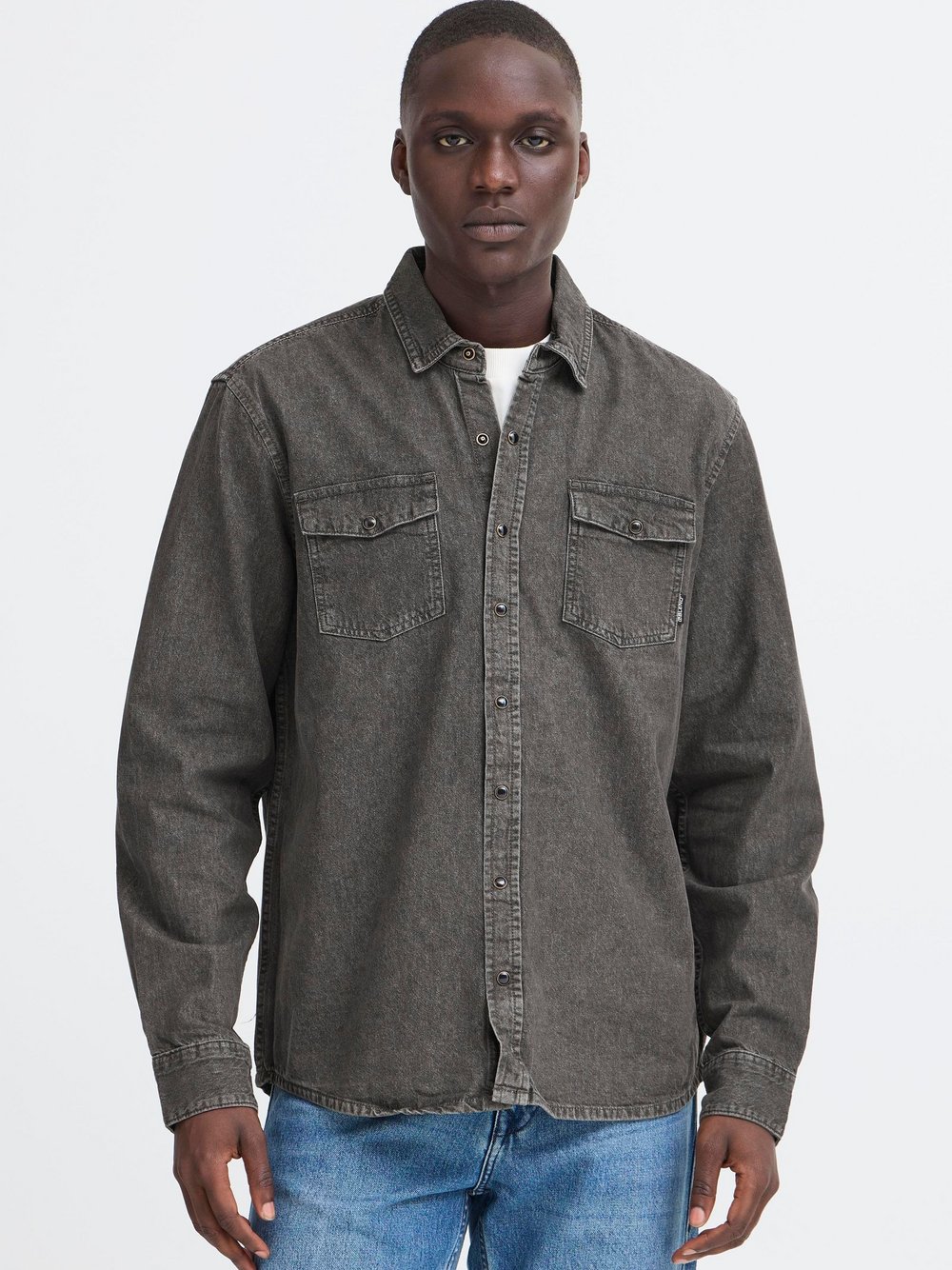 BLEND Jeanshemd Herren Regular Fit Baumwolle grau, S