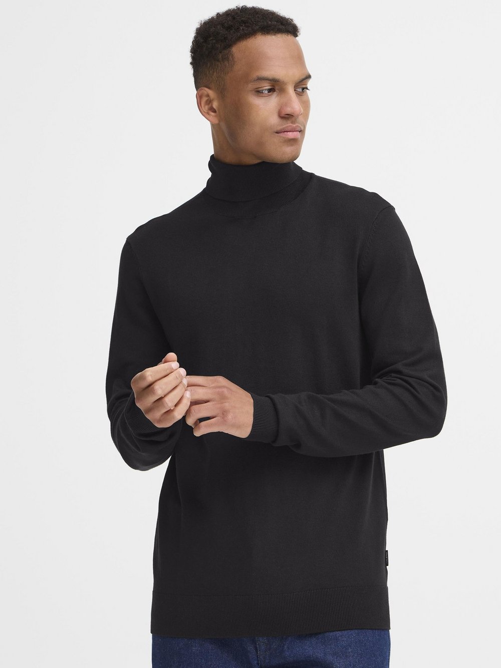 BLEND Rollkragenpullover Herren Viskose schwarz meliert, XXL
